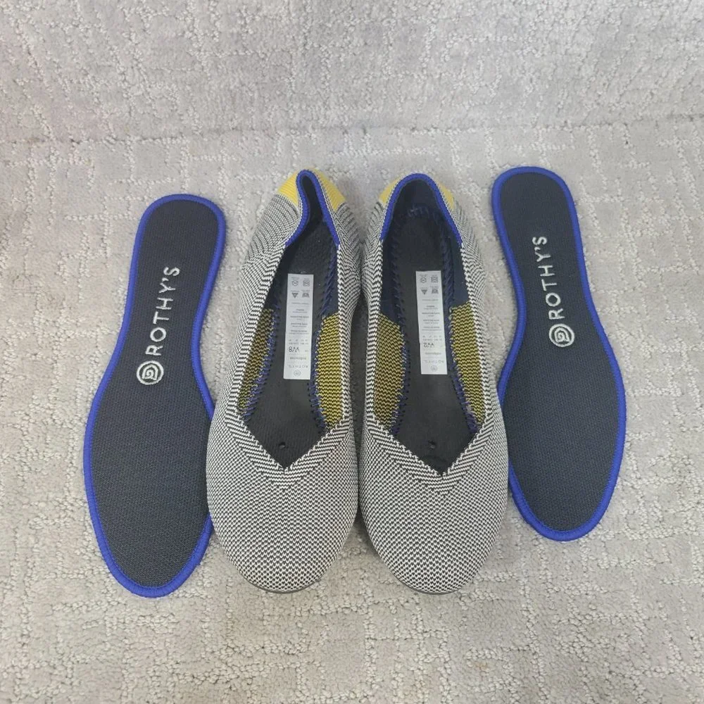 Rothy's Black & White Knit Flats with Blue and Yellow Trim